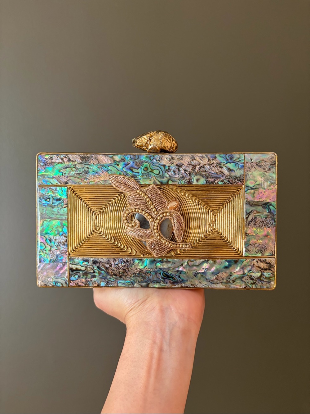 Gold and Iridescent Abalone Evening Clutch